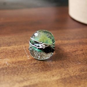 Handmade Sterling Silver and Green Glass ring S 7